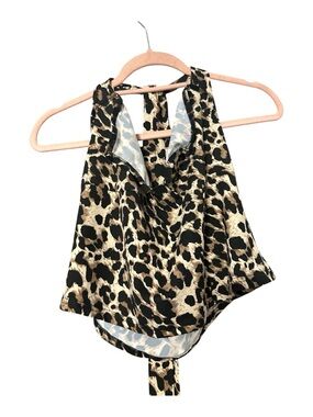 NWT SHEIN Leopard Halter Crop Top - Beige/Black two x poly spandex soft